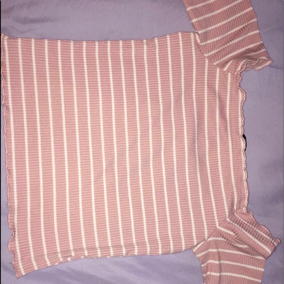 off the shoulder pink and white striped shirt - Picture 2 of 3